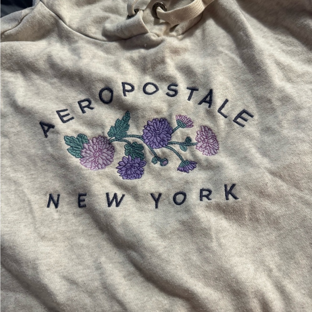 Aeropostale Cream Hoodie with Purple Floral Design